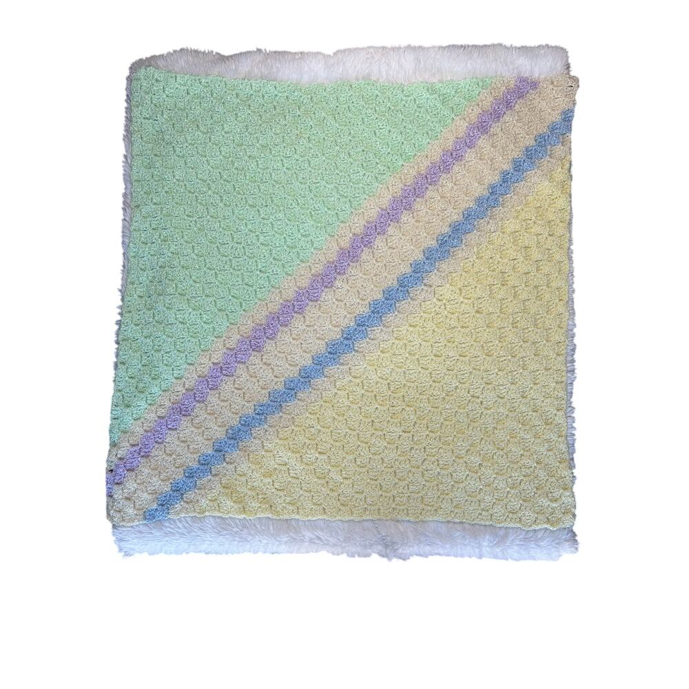 Vintage beautifully crocheted 30” x 30” baby blanket/afghan or baby rocker throw